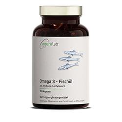 Eine Dose Omega 3 - Fischöl steht vor einem weißen Hintergrund mit Studio Beleuchtung