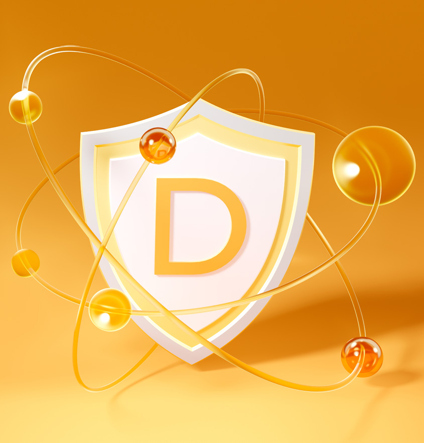 Ein Vitamin D Schutzschild auf gelbem Hintergrund