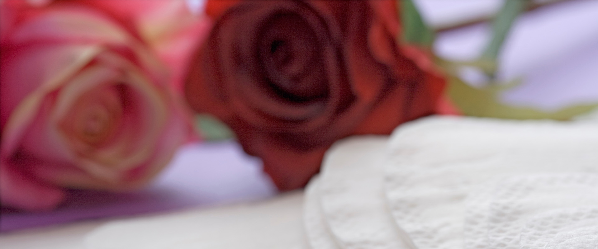 Slipeinlagen und Rosen im Hintergrund symbolisieren den Zyklus der Frau